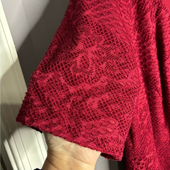 Adrianna Papell Red Textured Short Sleeve A Line Dress Scoop Neck Size 16W - Picture 6 of 8